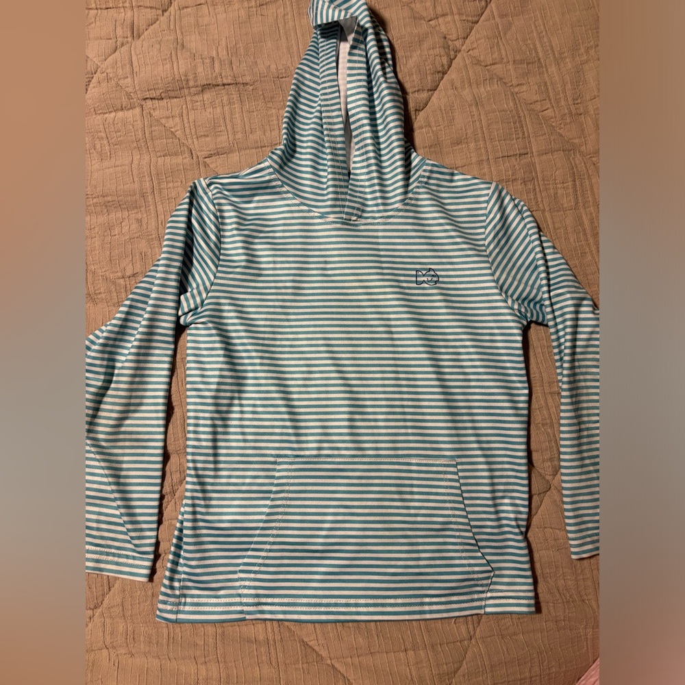 Prodoh Aqua and White Striped Shirt. Sz 4 great for sun, beach, boat, fishing